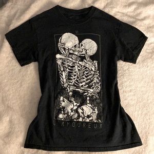 Spencer’s Black Skeleton Lovers Tarot Card T-Shirt Small Unisex